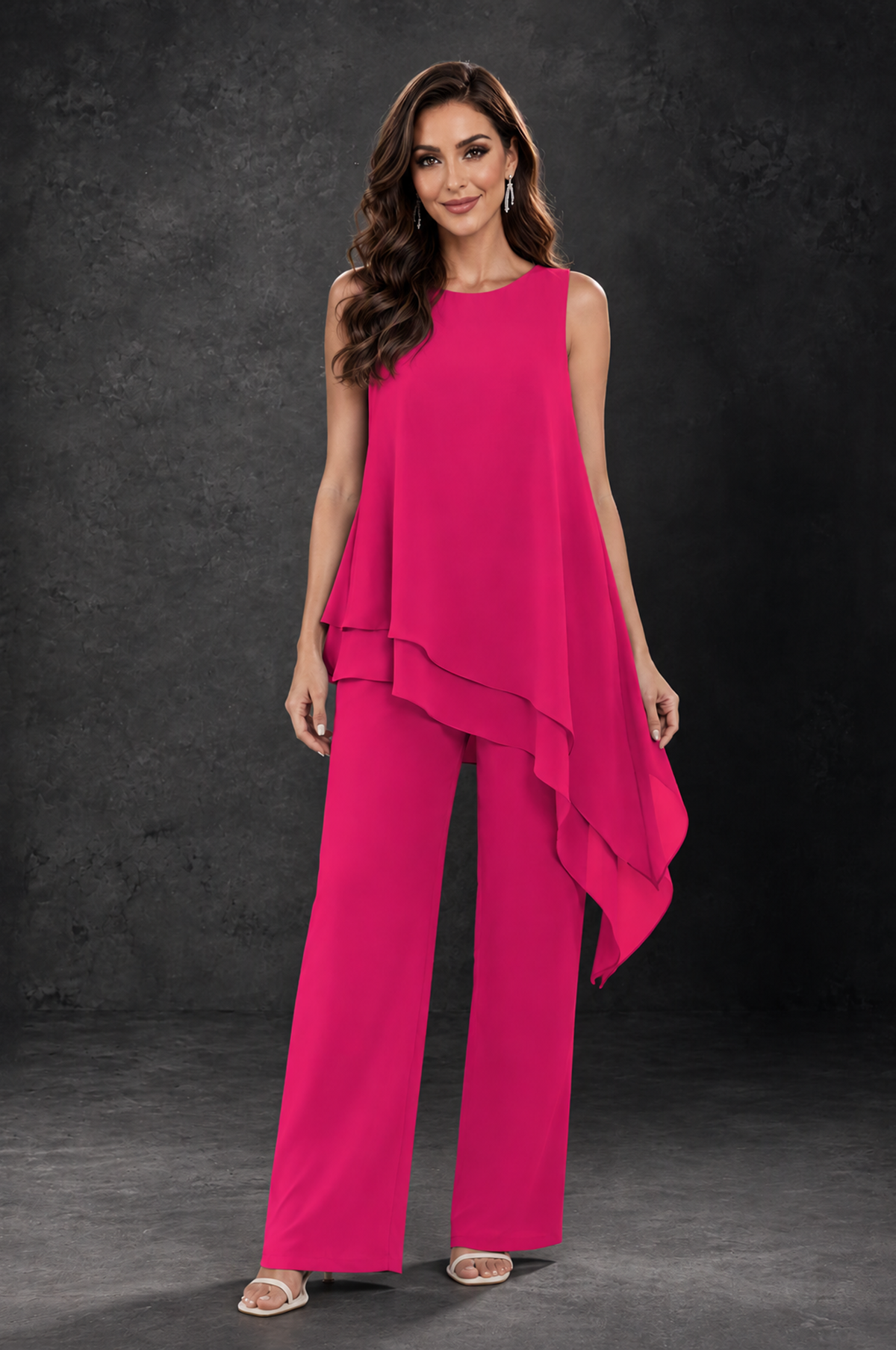 BOLODOO Hot Pink Layered Mother of the Bride Pantsuit with Jacket - Hot Pink - Hot_Pink_3