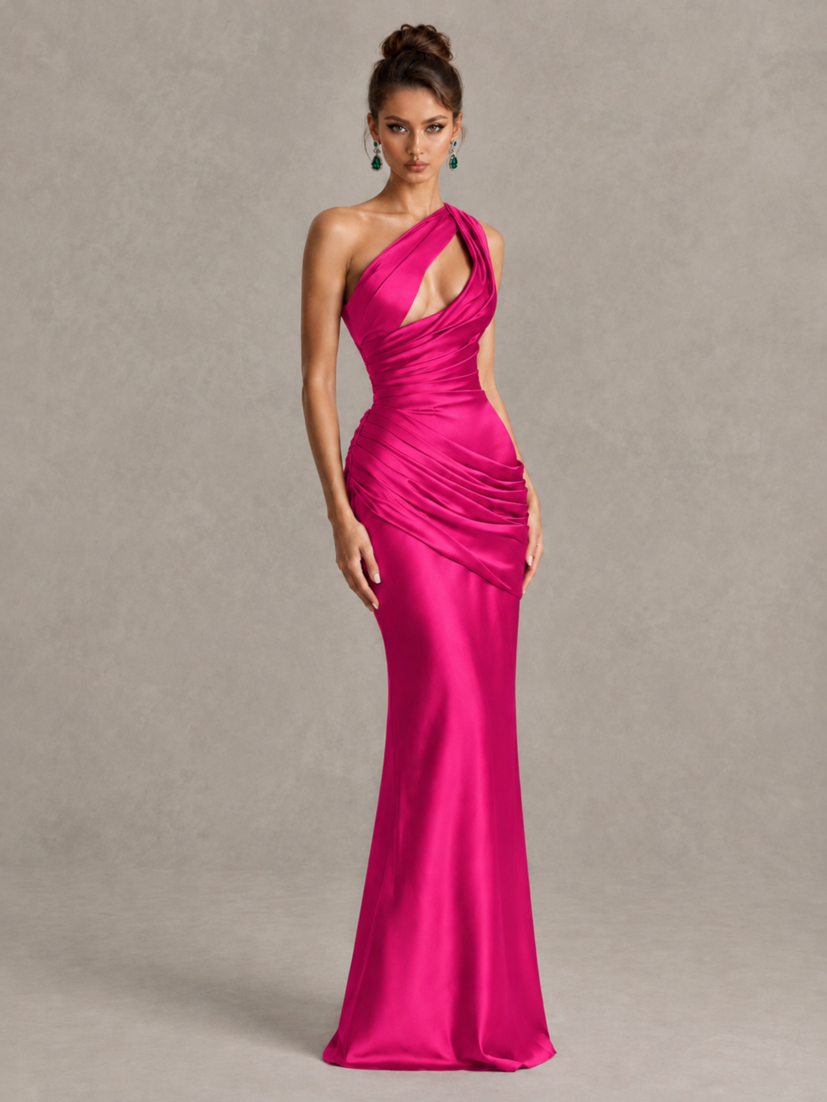 BOLODOO Hot Pink One-Shoulder Cutout Satin Mermaid Prom Dress - Hot Pink - Hot Pink_3