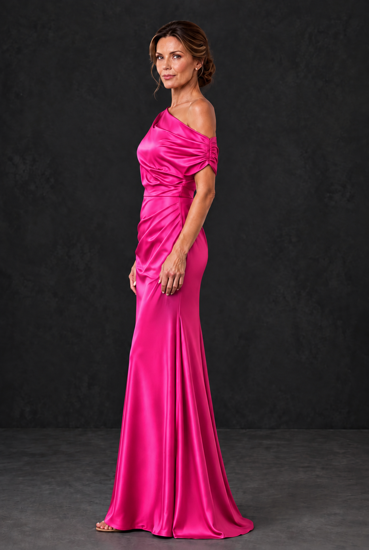 BOLODOO Hot Pink Asymmetric Ruched Mother of the Bride Dress - Hot Pink - Hot_Pink_3
