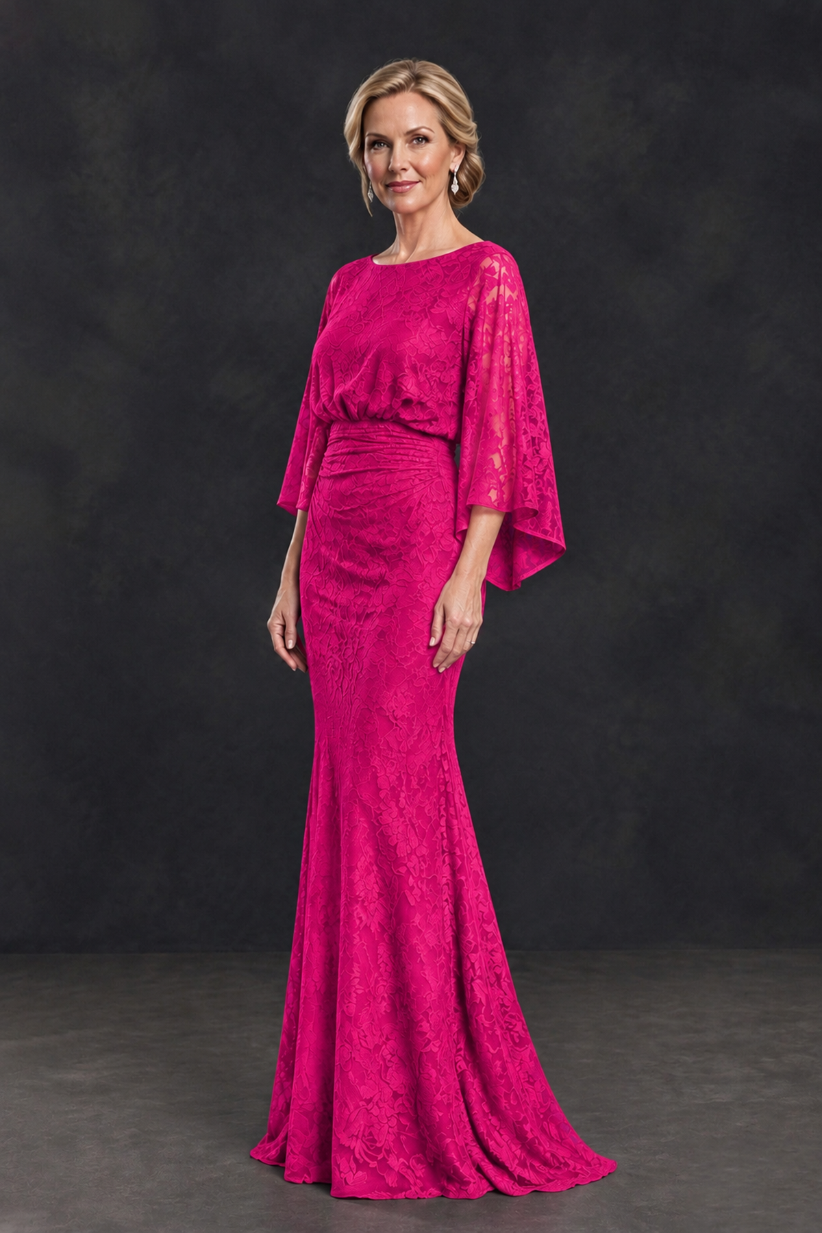 BOLODOO Hot Pink Lace Flutter Sleeve Mother of the Bride Dress - Hot Pink - Hot Pink_3