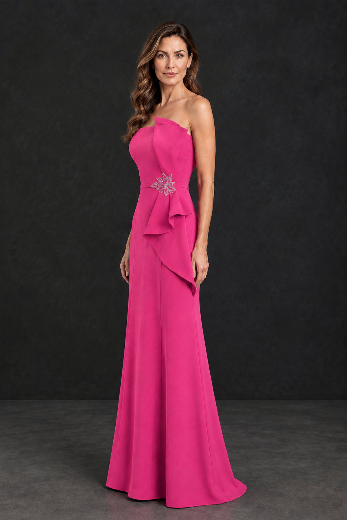 BOLODOO Hot Pink Strapless Mother of the Bride Dress with Ruffle Detail - Hot Pink - Hot_Pink_3