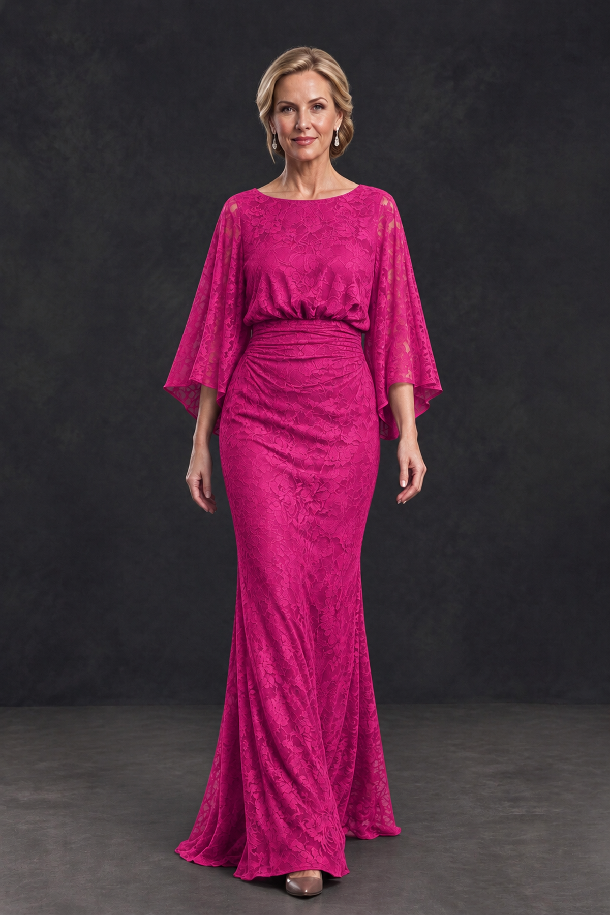 BOLODOO Hot Pink Lace Flutter Sleeve Mother of the Bride Dress - Hot Pink - Hot Pink_4