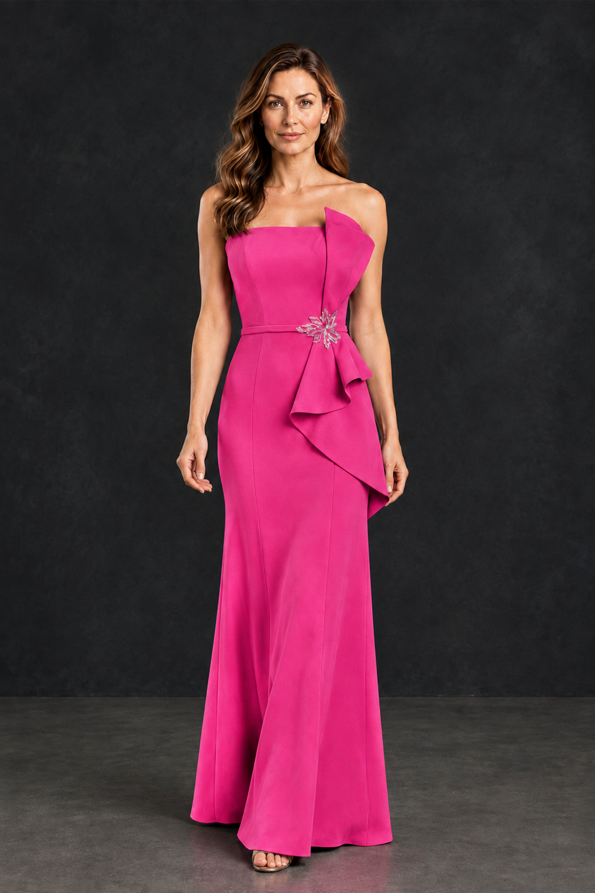 BOLODOO Hot Pink Strapless Mother of the Bride Dress with Ruffle Detail - Hot Pink - Hot_Pink_4