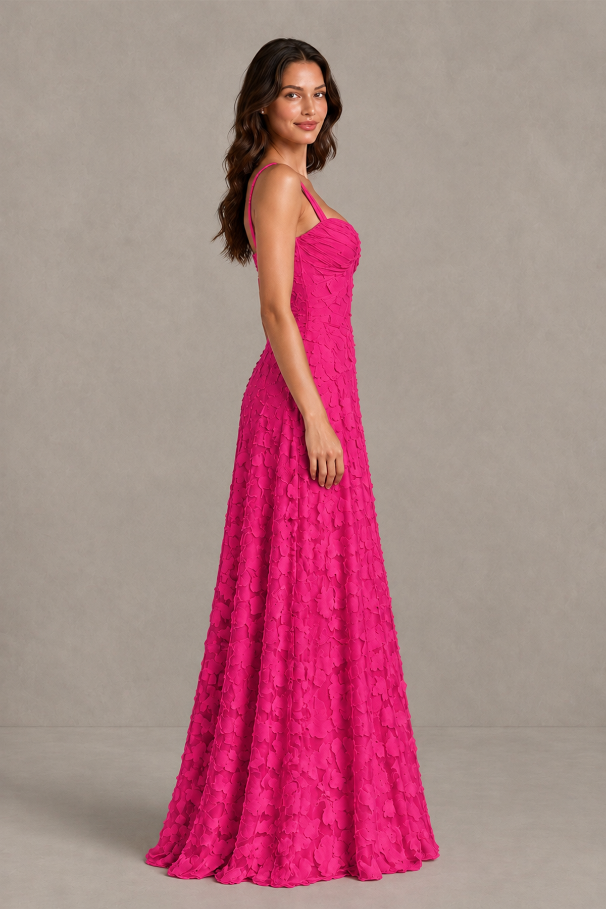 BOLODOO Hot Pink Floral-Textured A-Line Dress with Lace-Up Back - Hot Pink - Hot Pink_4