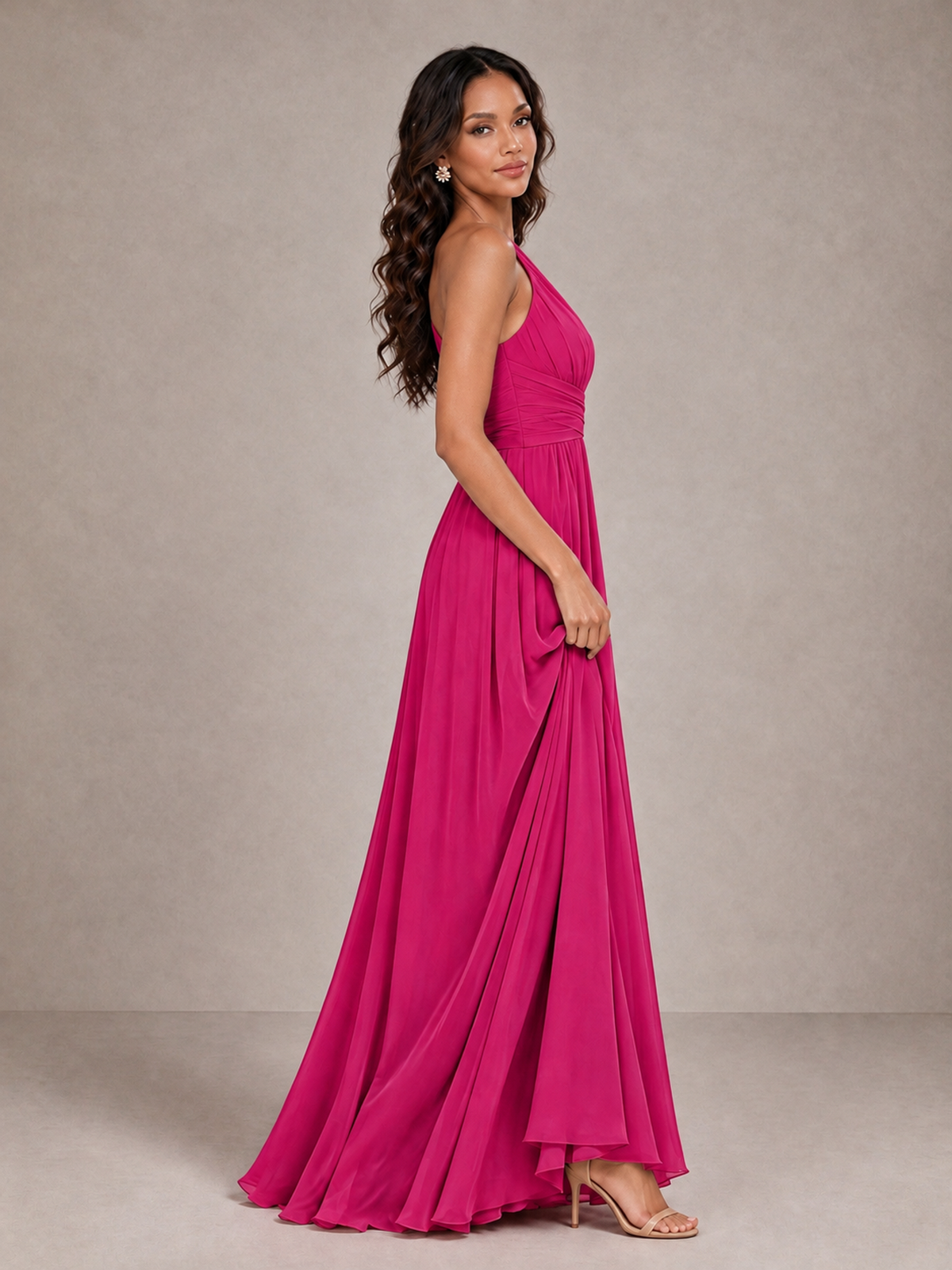 BOLODOO Hot Pink One-Shoulder A-Line Bridesmaid Dress - Hot Pink - Hot Pink_4