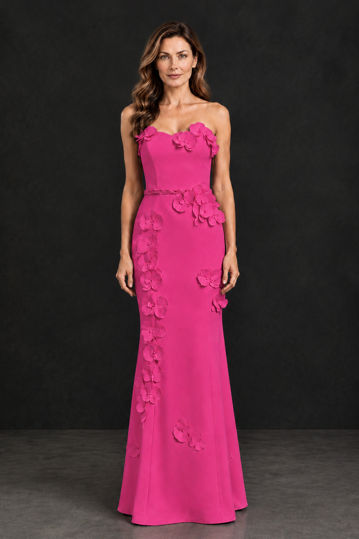 BOLODOO Hot Pink Strapless Mother of the Bride Dress with 3D Floral Appliques - Hot Pink - Hot_Pink_4