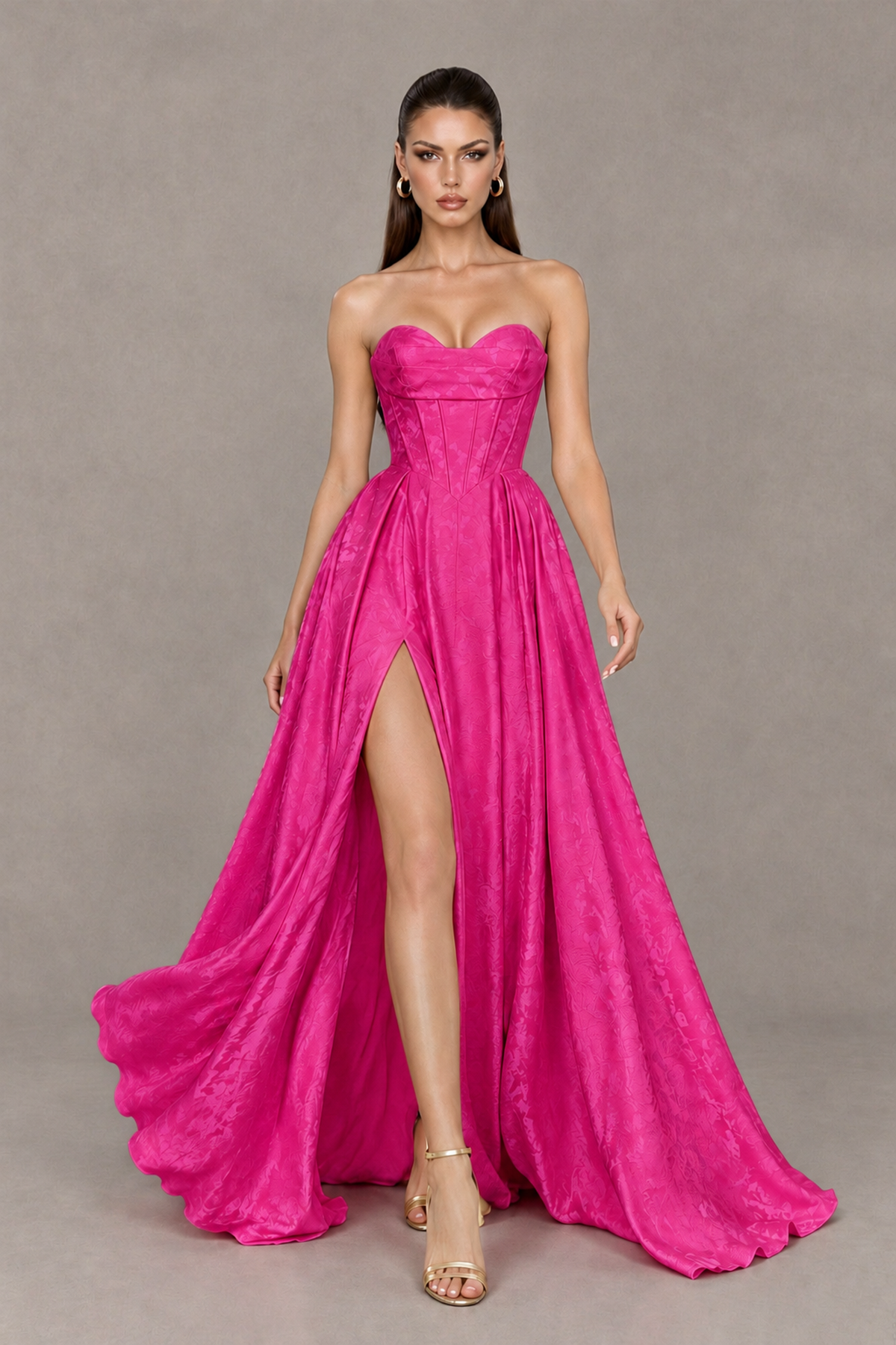 BOLODOO Hot Pink Strapless Sweetheart Corset Prom Dress with High Slit – Lace-Up Back A-Line Evening Gown - Hot Pink - Hot Pink_4
