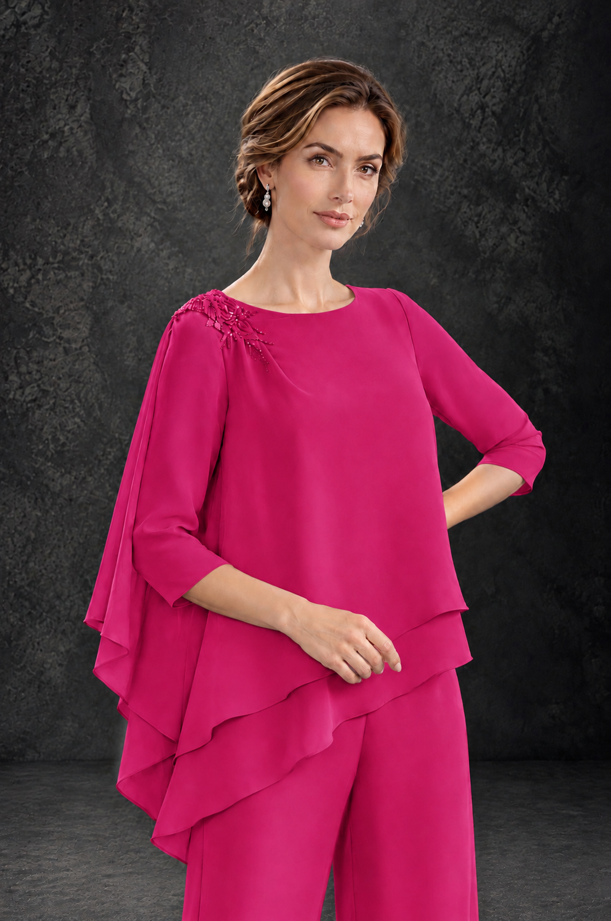 BOLODOO Hot Pink Layered Wide-Leg Mother of the Bride Pant Suit - Hot Pink - Hot Pink_4