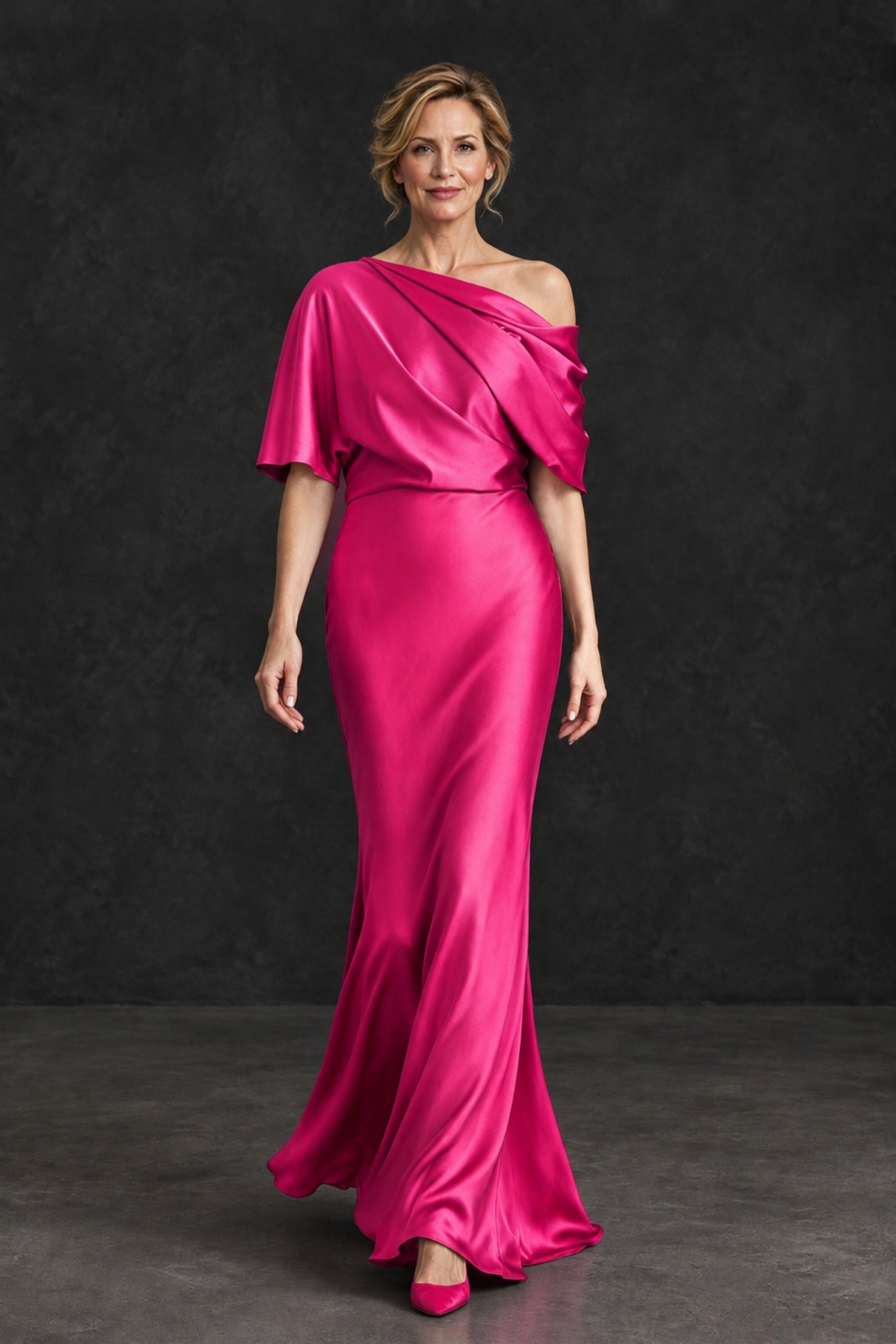 BOLODOO Hot Pink Satin Asymmetric Mother of the Bride Dress - Hot Pink - Hot Pink_4