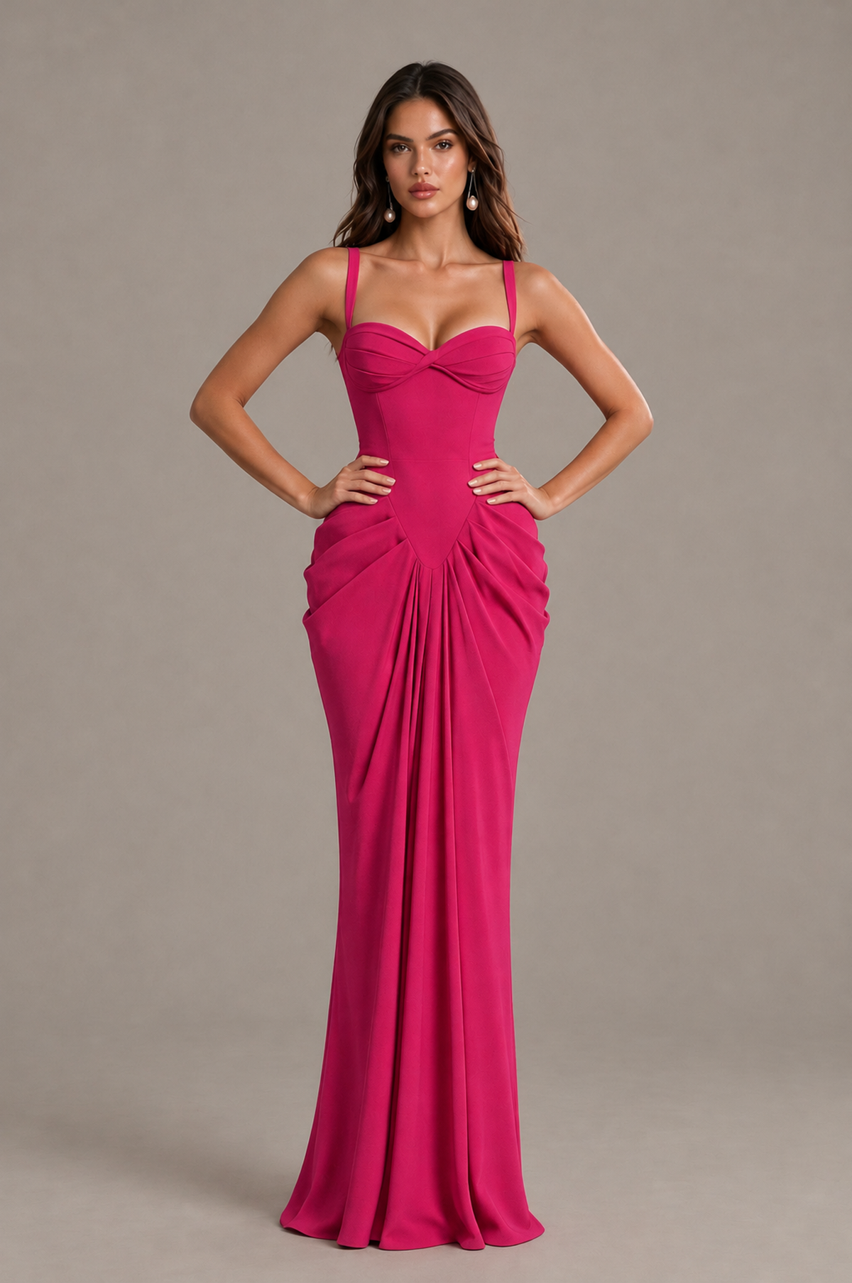 BOLODOO Hot Pink Sweetheart Ruched Lace-Up Back Evening Gown - Hot Pink - Hot_Pink_4