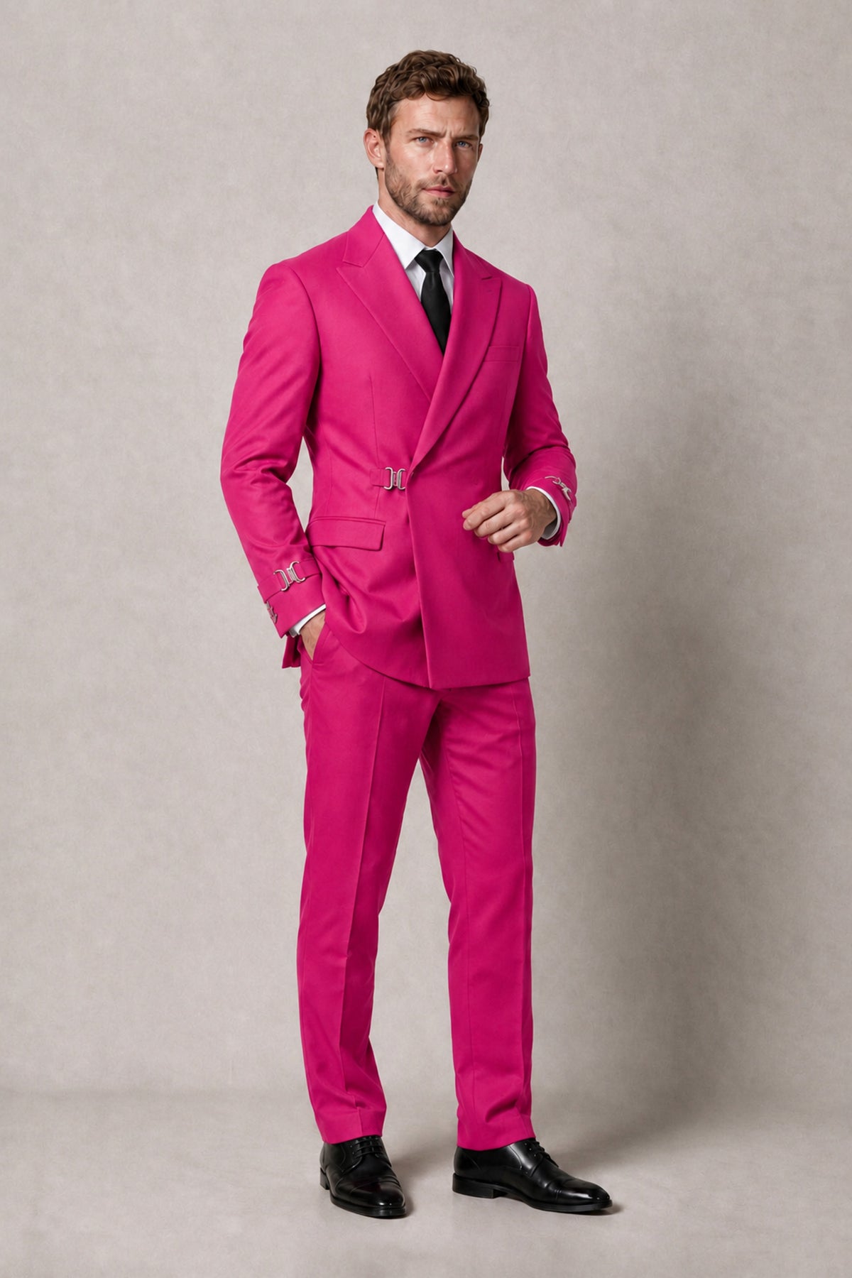 BOLODOO Men's Hot Pink Double-Breasted 2-Piece Suit Set – Blazer & Tailored Trousers - Hot Pink