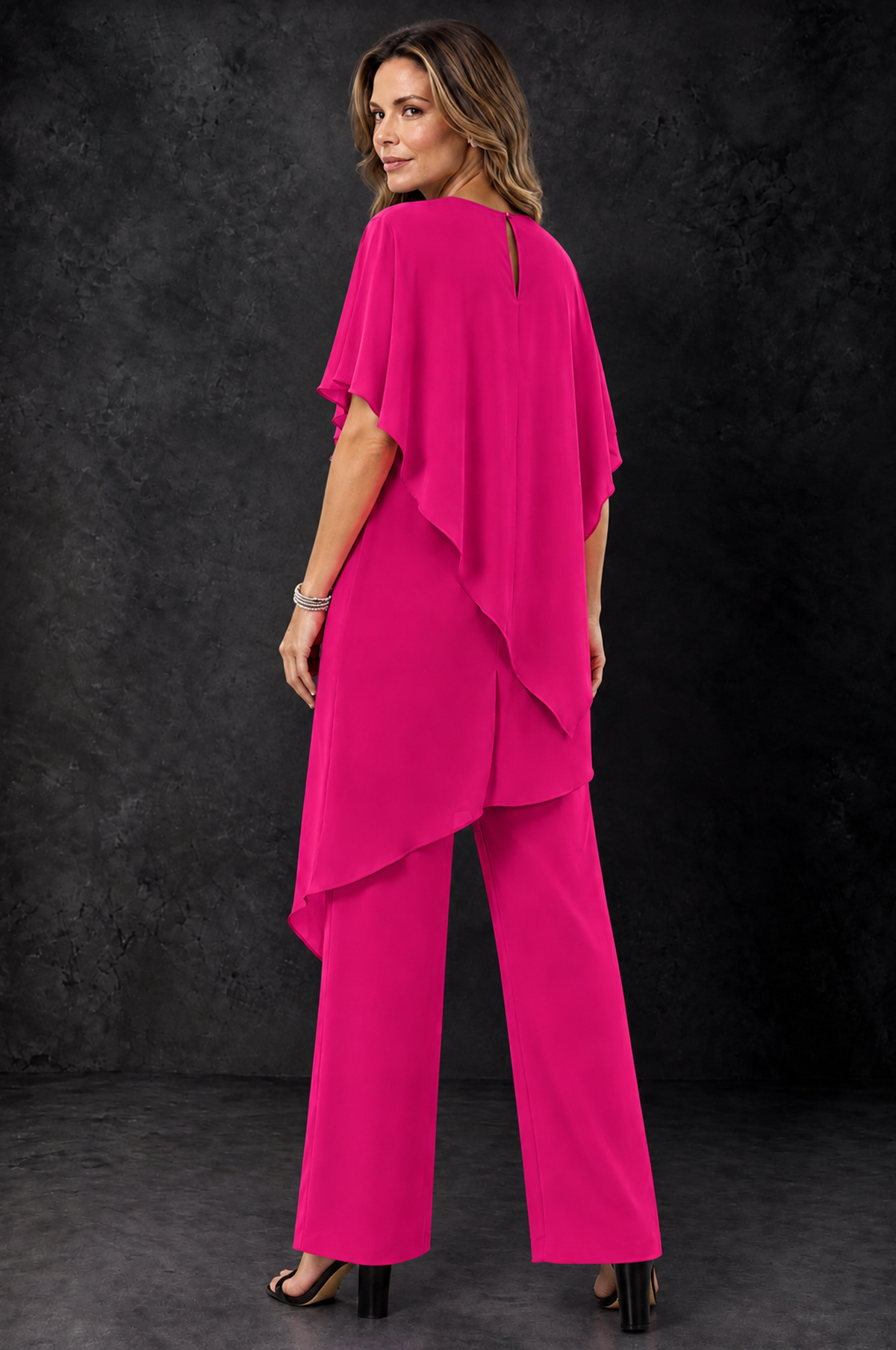 BOLODOO Hot Pink Chiffon Two Piece Mother of the Bride Pant Suit - Hot Pink - Hot_Pink_4