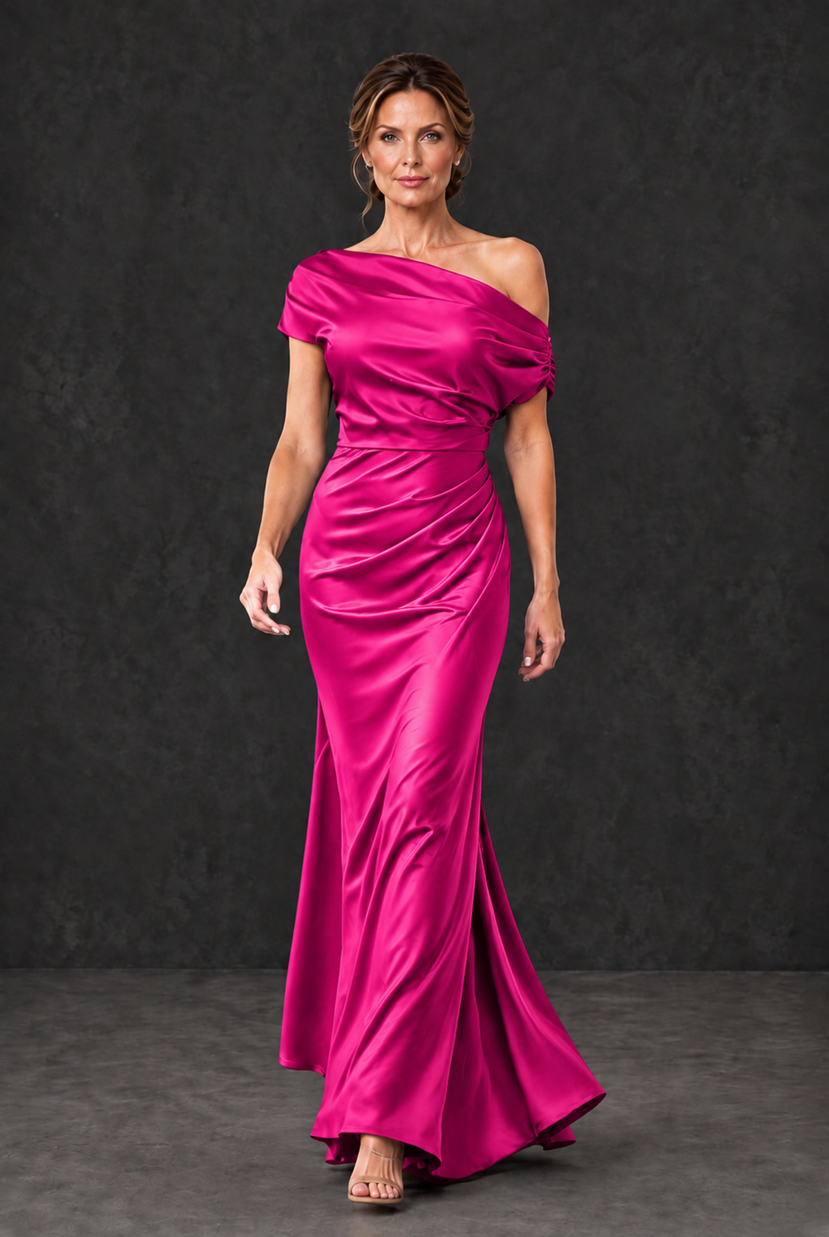 BOLODOO Hot Pink Asymmetric Ruched Mother of the Bride Dress - Hot Pink - Hot_Pink_4