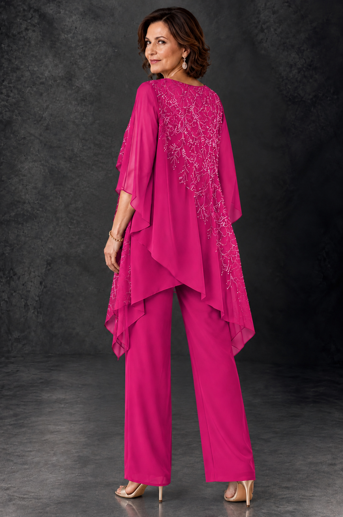 BOLODOO Hot Pink Embellished Cape Pant Suit for Mother of the Bride - Hot Pink - Hot_Pink_4