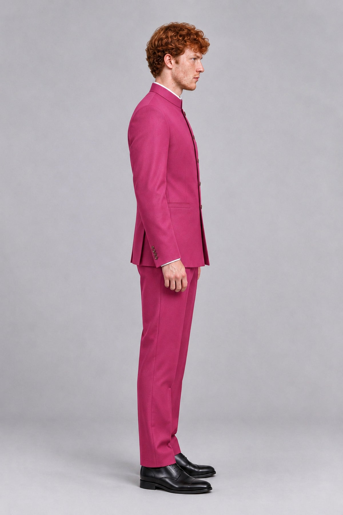 BOLODOO Men's Hot Pink Mandarin Collar Two-Piece Suit - Hot Pink - Hot Pink_4
