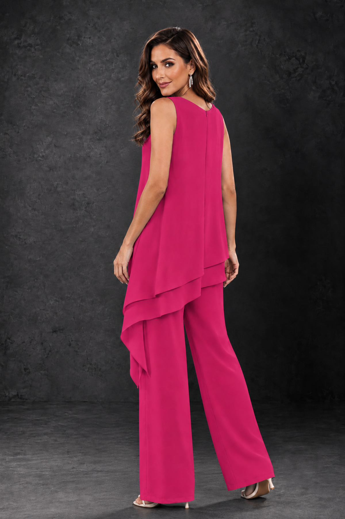 BOLODOO Hot Pink Layered Mother of the Bride Pantsuit with Jacket - Hot Pink - Hot_Pink_4