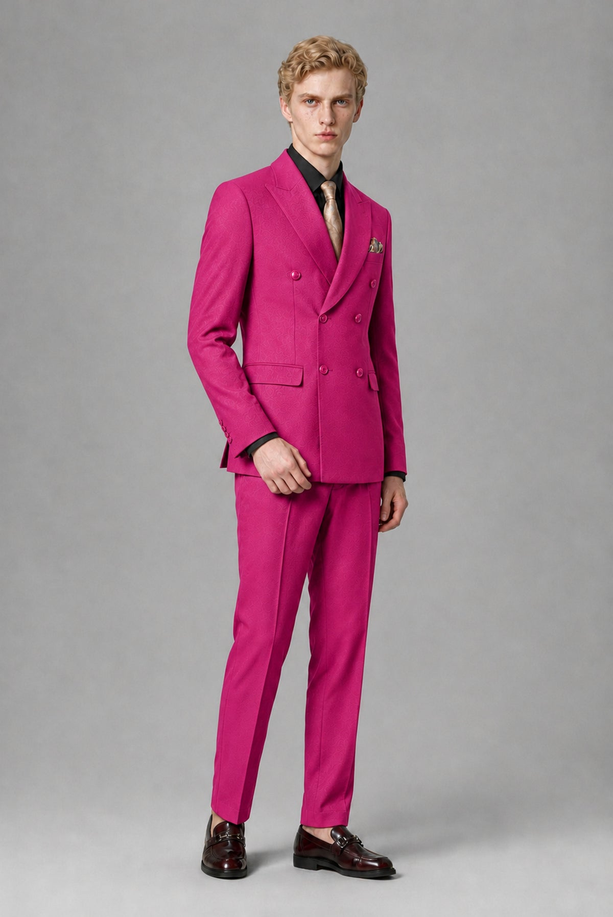 BOLODOO Men's Hot Pink Double-Breasted Two-Piece Suit – Jacket & Trousers - Hot Pink