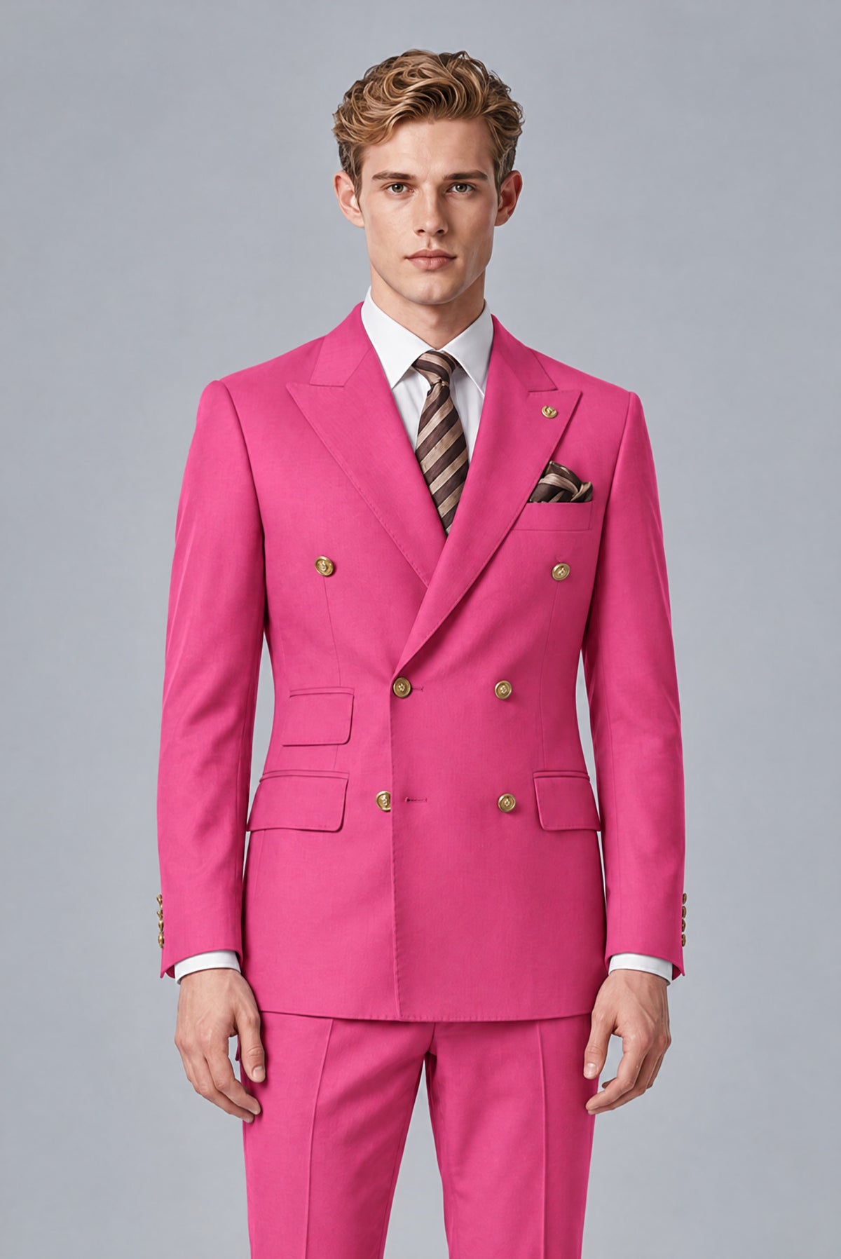 Bolodoo Men's Hot Pink Double-Breasted 2-Piece Wedding Suit - Hot Pink - Hot Pink (1)