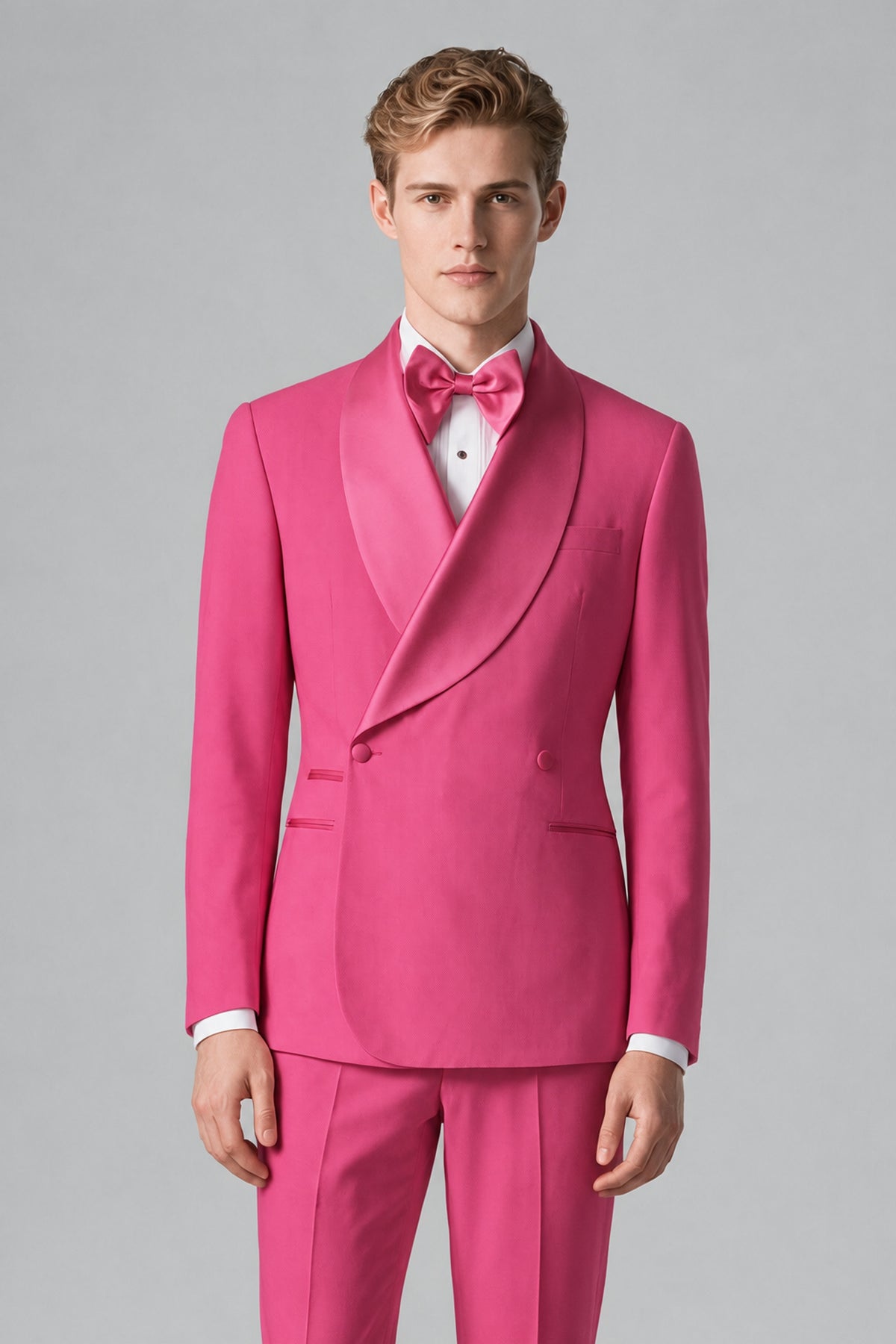 Bolodoo Men's Hot Pink Shawl Lapel 2-Piece Tuxedo Suit – Jacket & Trousers - Hot Pink - Hot Pink (1)