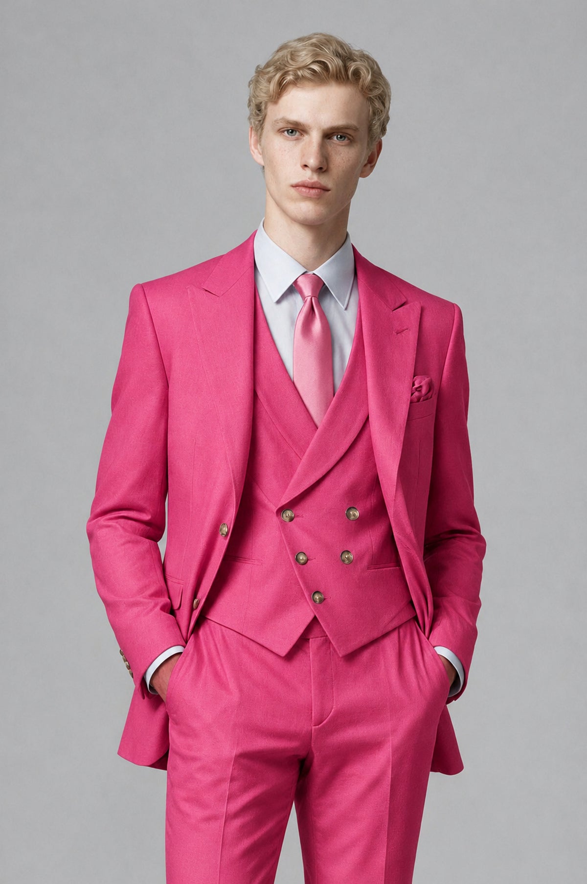 Bolodoo Men's Hot Pink Two-Piece Suit with Notch-Lapel Jacket and Trousers - Hot Pink - Hot Pink (1)