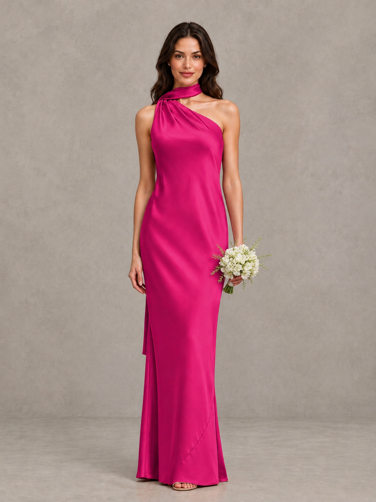 BOLODOO Hot Pink Satin One-Shoulder Bridesmaid Dress with Open Back - Hot Pink - Hot Pink (1)