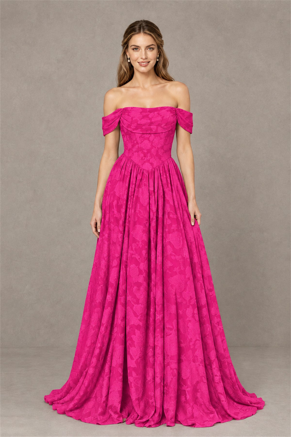 BOLODOO Hot Pink Off-Shoulder Floral A-Line Maxi Dress - Hot Pink