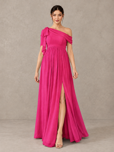 BOLODOO Hot Pink One-Shoulder Maternity Bridesmaid Dress with Slit - Hot Pink - Hot Pink (1)