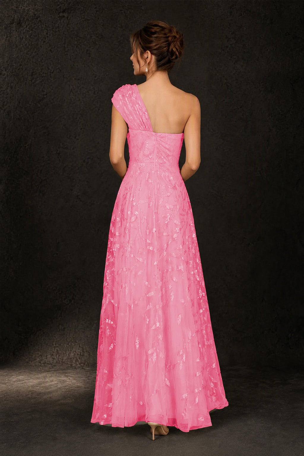 BOLODOO Hot Pink Leaf Sequin One-Shoulder A-Line Maxi Gown – Mother of the Bride & Formal Evening Dress - Hot Pink