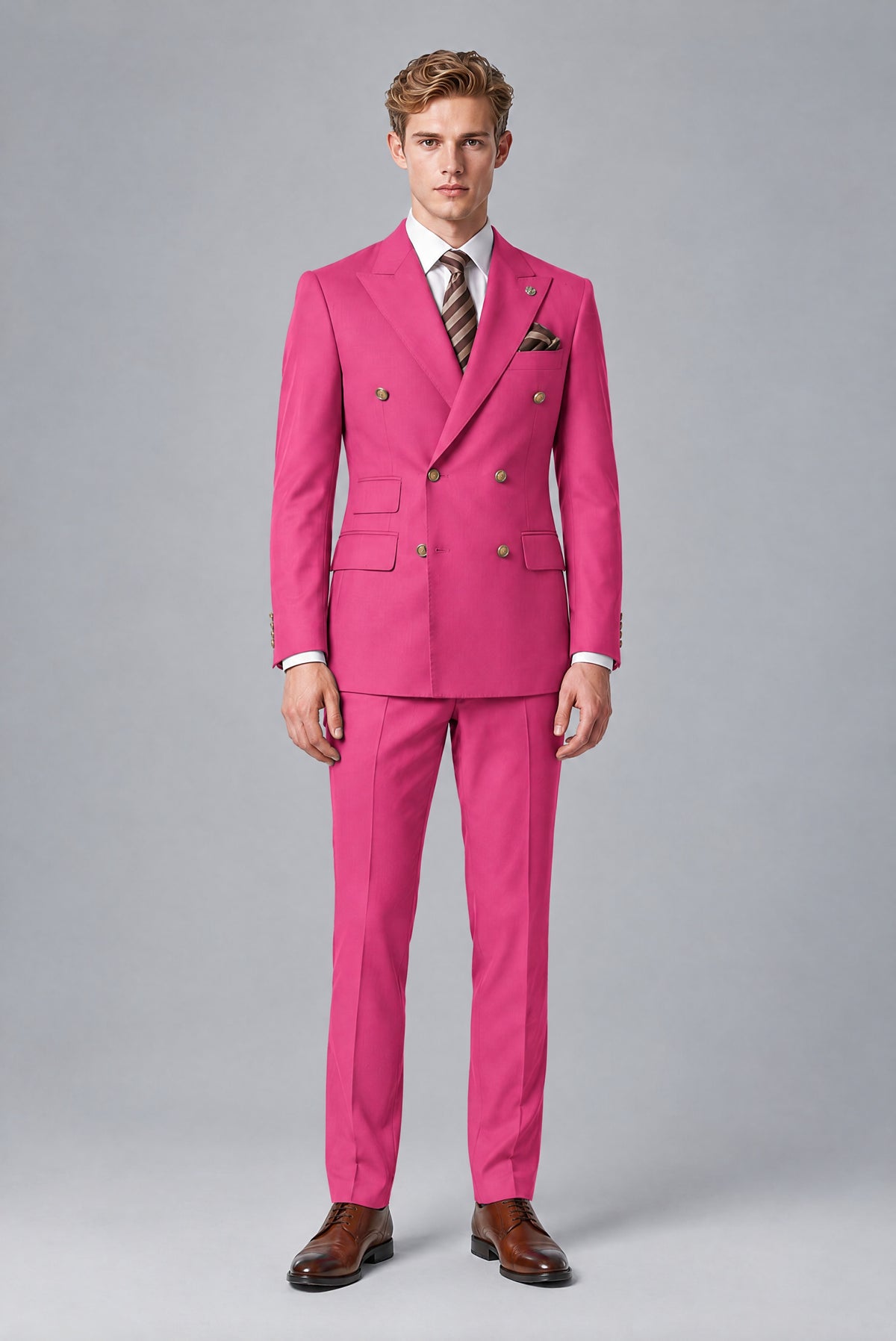 Bolodoo Men's Hot Pink Double-Breasted 2-Piece Wedding Suit - Hot Pink - Hot Pink (2)