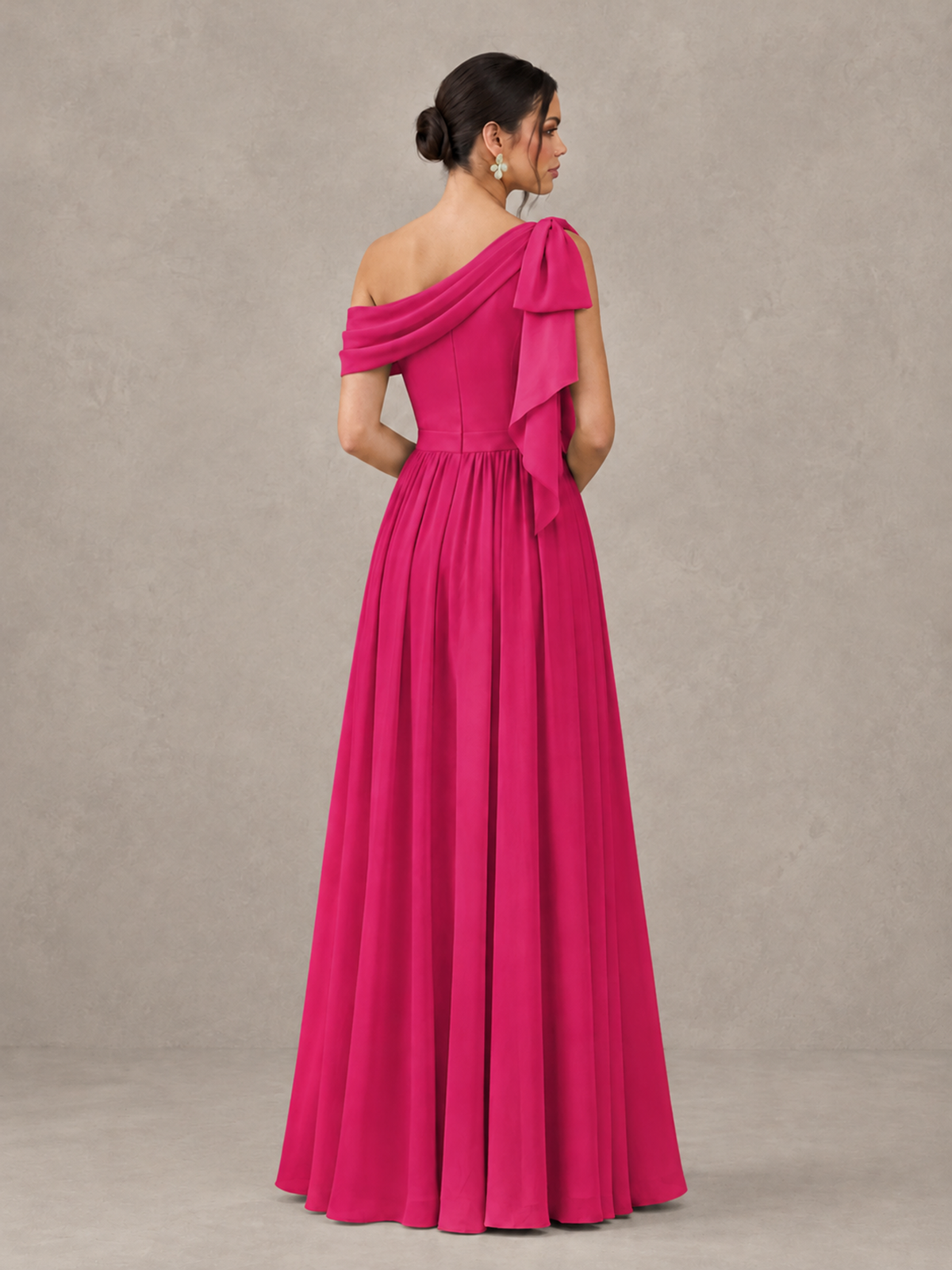 BOLODOO Hot Pink One-Shoulder Maternity Bridesmaid Dress with Slit - Hot Pink - Hot Pink (2)
