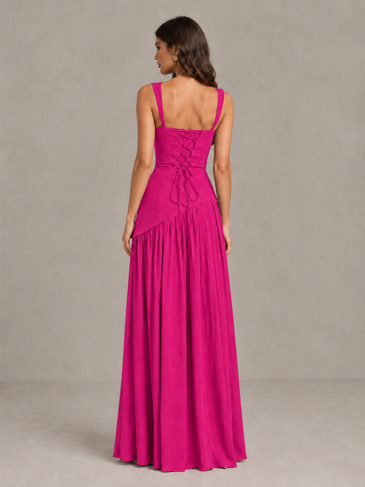 BOLODOO Hot Pink Brown Scarf Bridesmaid Dress with Lace-Up Back - Hot Pink - Hot Pink (2)