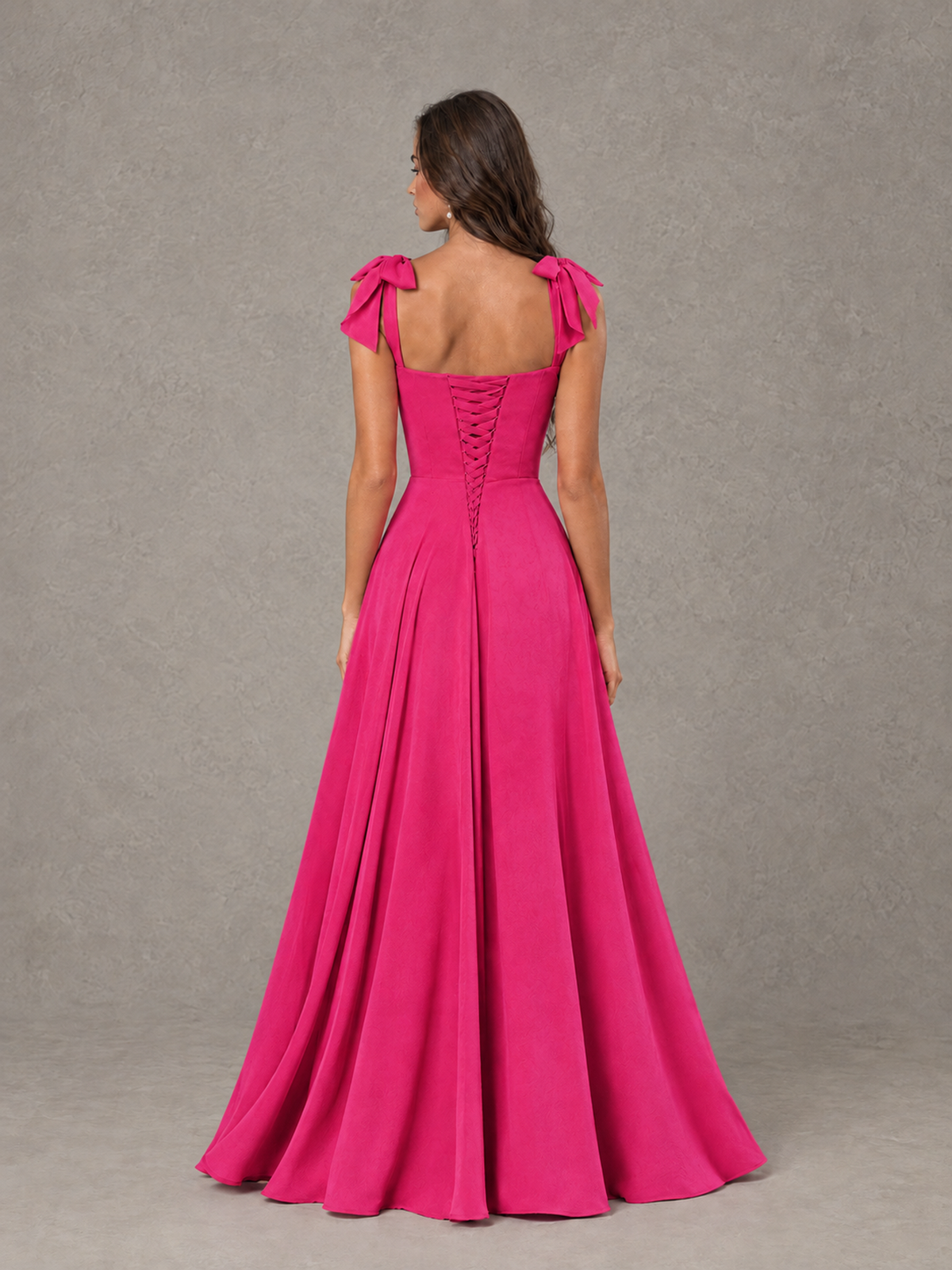 BOLODOO Hot Pink Bow-Strap Bridesmaid Dress with Ruffle Slit - Hot Pink - Hot Pink (2)