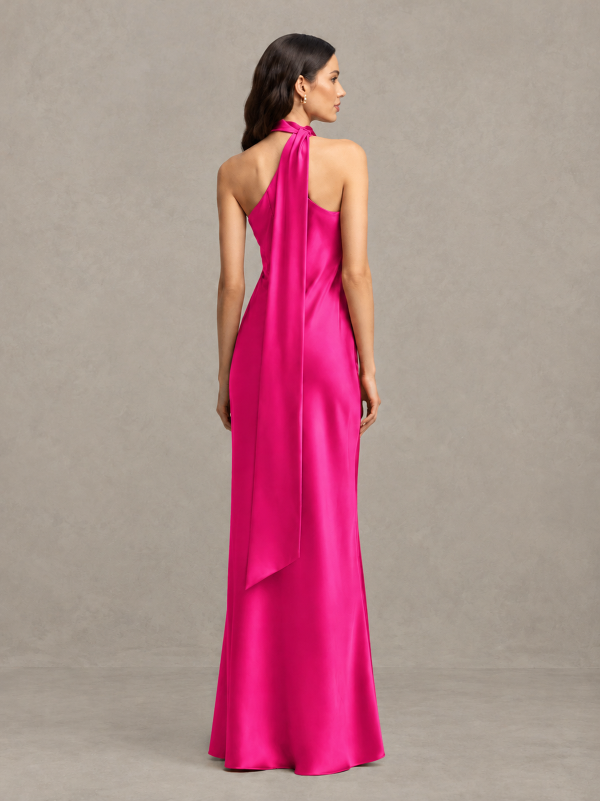 BOLODOO Hot Pink Satin One-Shoulder Bridesmaid Dress with Open Back - Hot Pink - Hot Pink (2)