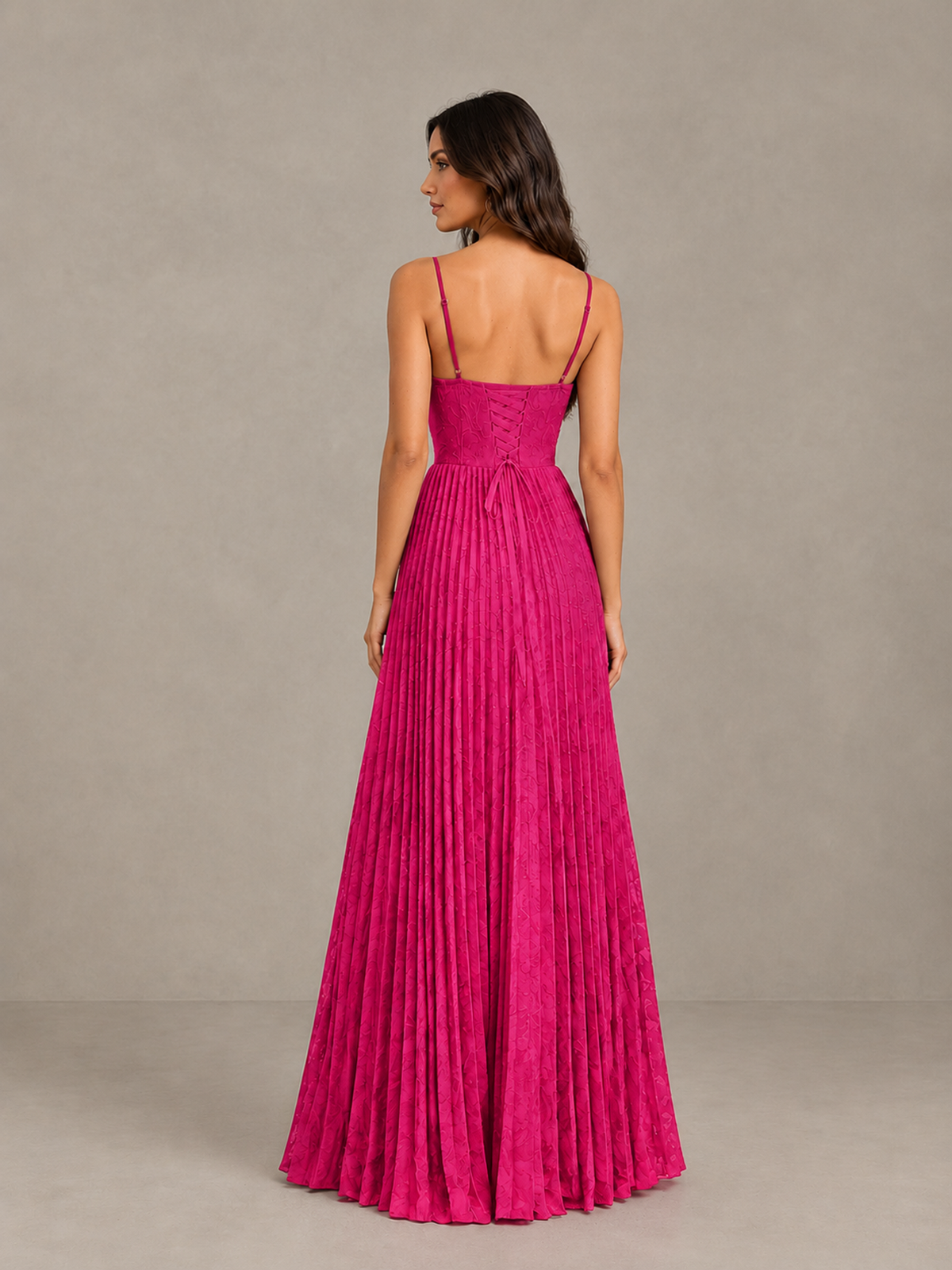 BOLODOO Hot Pink Pleated Bridesmaid Dress with Sweetheart Neckline & Slit - Hot Pink - Hot Pink (2)