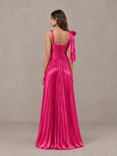BOLODOO Hot Pink Pleated Bow-Strap Bridesmaid Maxi Dress - Hot Pink - Hot Pink (2)