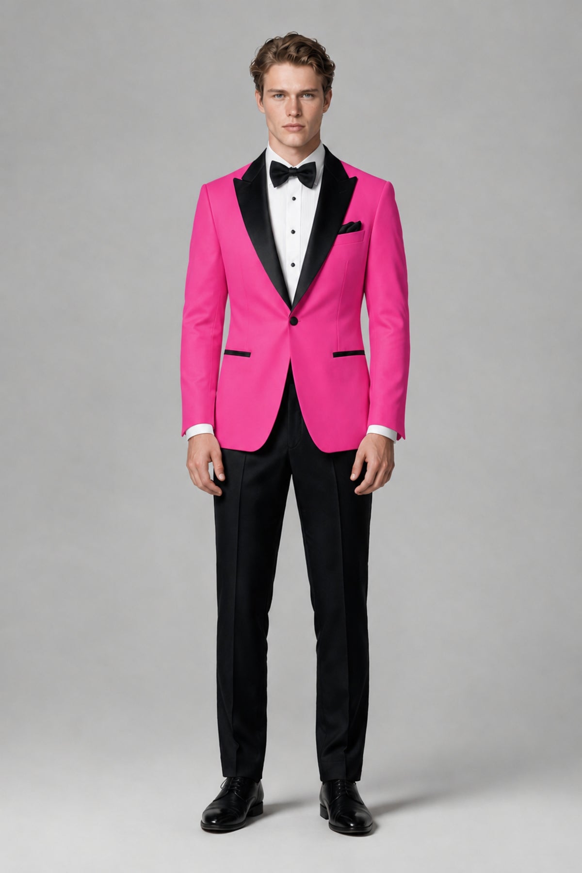 BOLODOO Men's Hot Pink Single-Button Tuxedo Blazer & Black Trousers 2-Piece Suit Set - Hot Pink - Hot Pink (2)