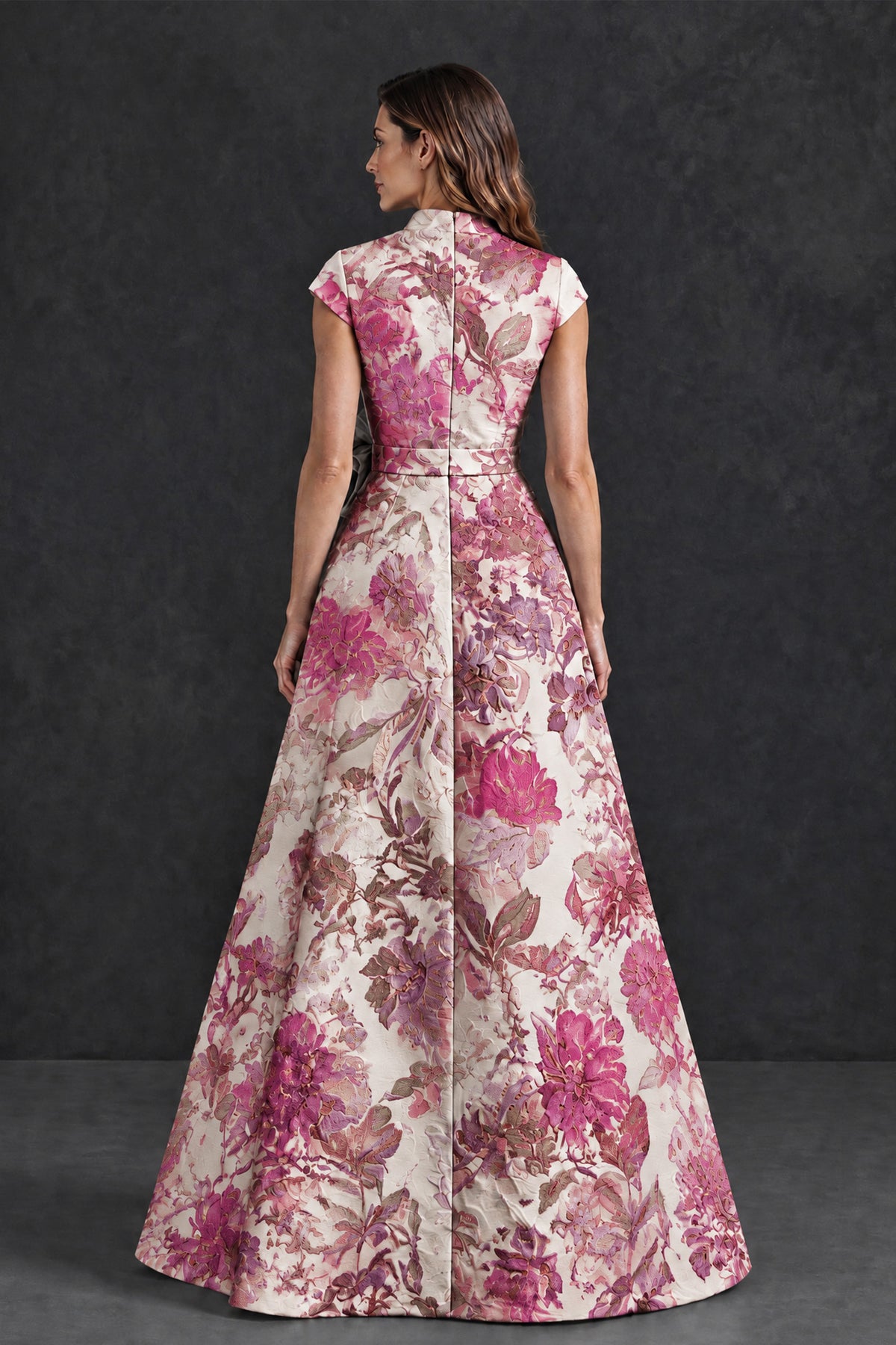 BOLODOO Hot Pink Floral Jacquard V-Neck Mother of the Bride Dress - Hot Pink - Hot Pink (2)