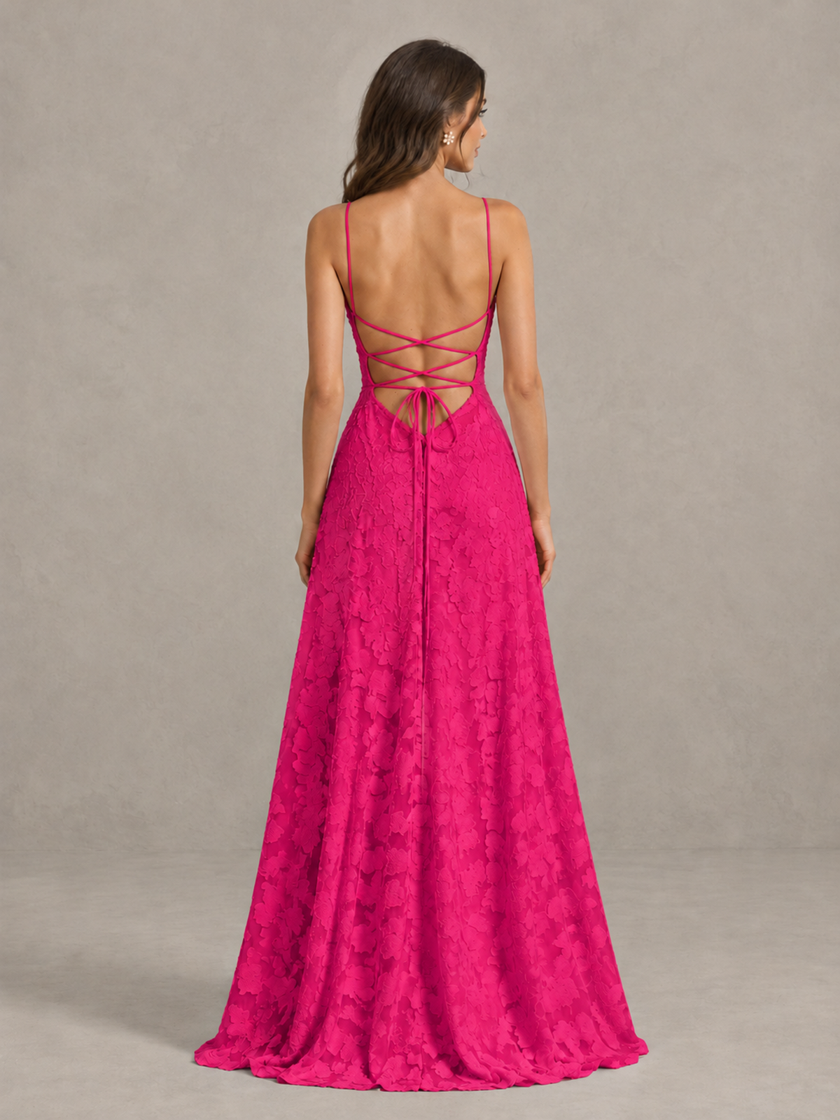 BOLODOO Hot Pink Floral Appliqué Slit Maxi Dress - Hot Pink - Hot Pink (2)