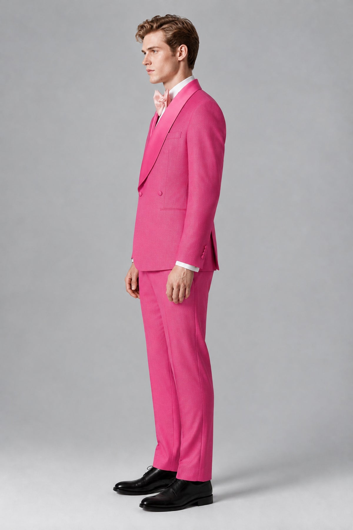 Bolodoo Men's Hot Pink Shawl Lapel 2-Piece Tuxedo Suit – Jacket & Trousers - Hot Pink - Hot Pink (2)