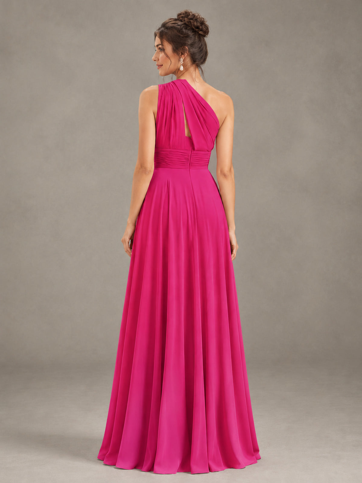BOLODOO Hot Pink One-Shoulder Chiffon-Look Bridesmaid Dress - Hot Pink - Hot Pink (2)