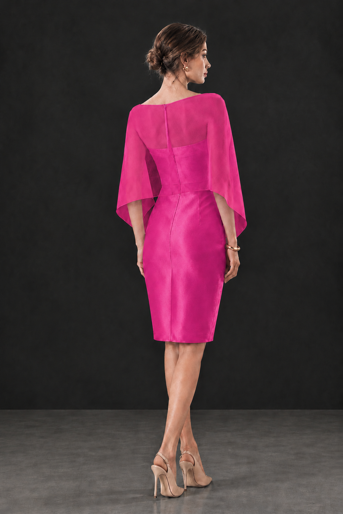 BOLODOO Hot Pink Cape Knee-Length Mother of the Bride Dress - Hot Pink - Hot Pink (2)