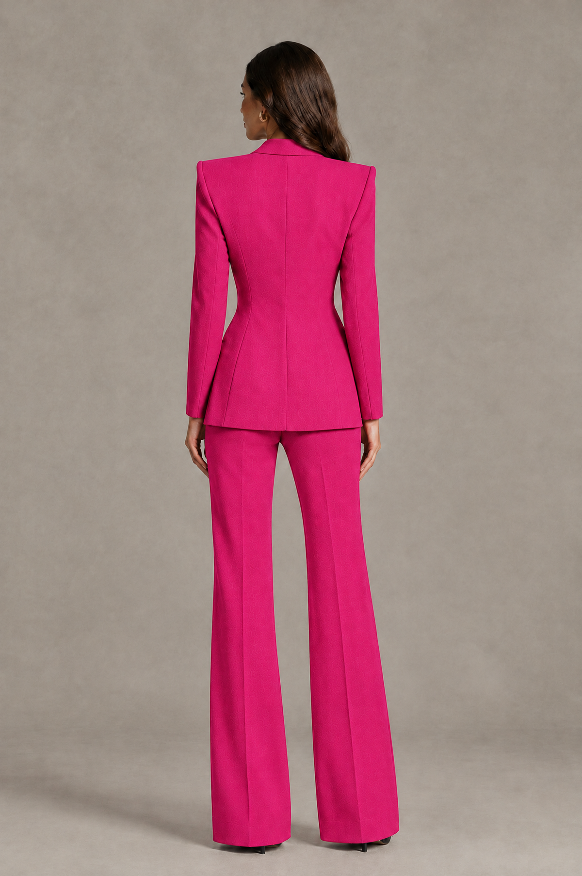 BOLODOO Hot Pink Long Sleeve Wrap Blazer Pantsuit with Wide-Leg Trousers - Hot Pink - Hot Pink (2)
