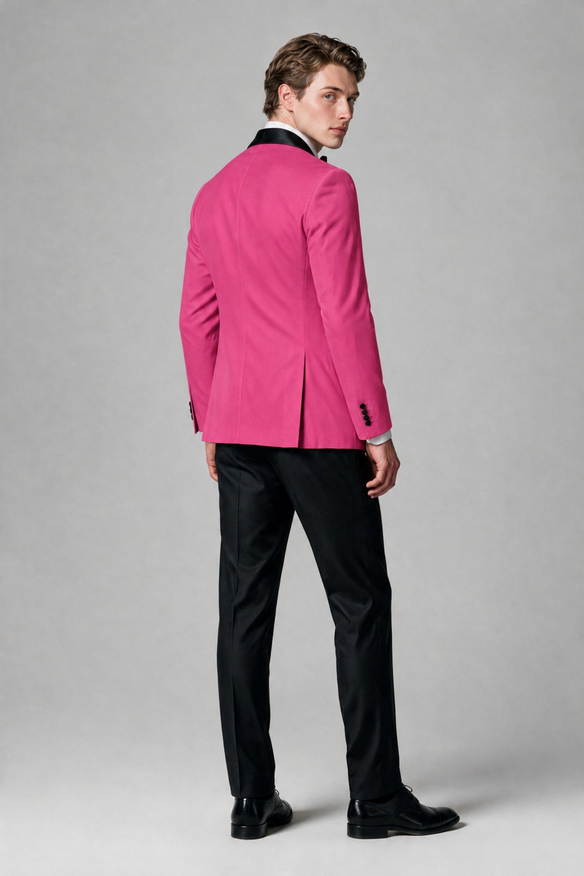 BOLODOO Men's Hot Pink Single-Button Tuxedo Blazer & Black Trousers 2-Piece Suit Set - Hot Pink - Hot Pink (3)