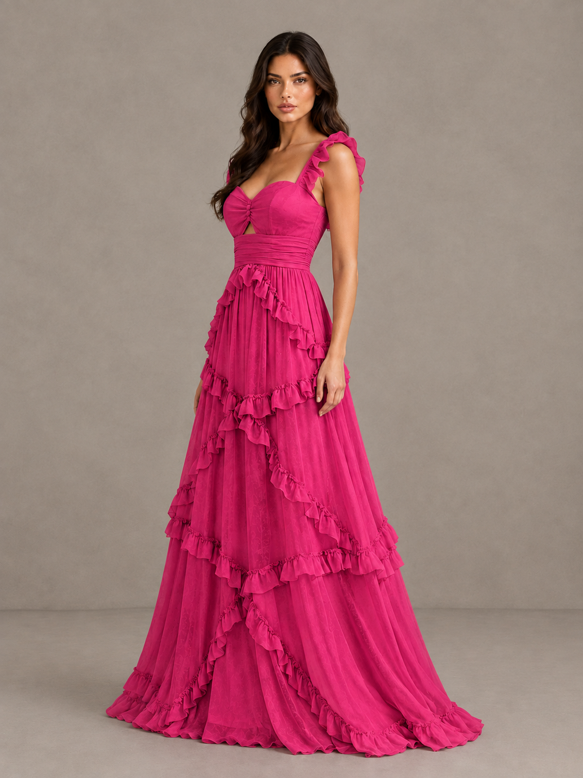 BOLODOO Hot Pink Ruffle A-Line Prom Dress with Open Back - Hot Pink - Hot Pink (3)