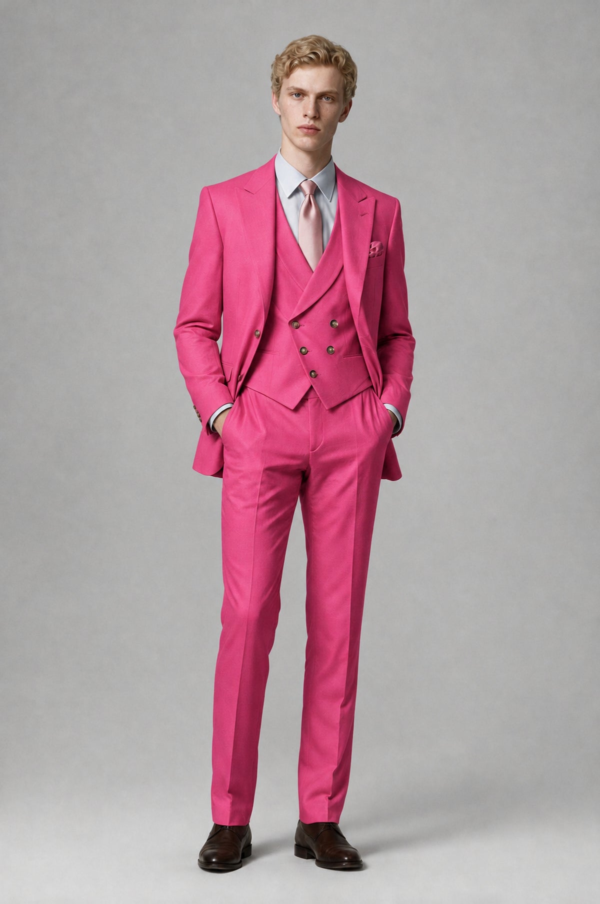 Bolodoo Men's Hot Pink Two-Piece Suit with Notch-Lapel Jacket and Trousers - Hot Pink - Hot Pink (3)