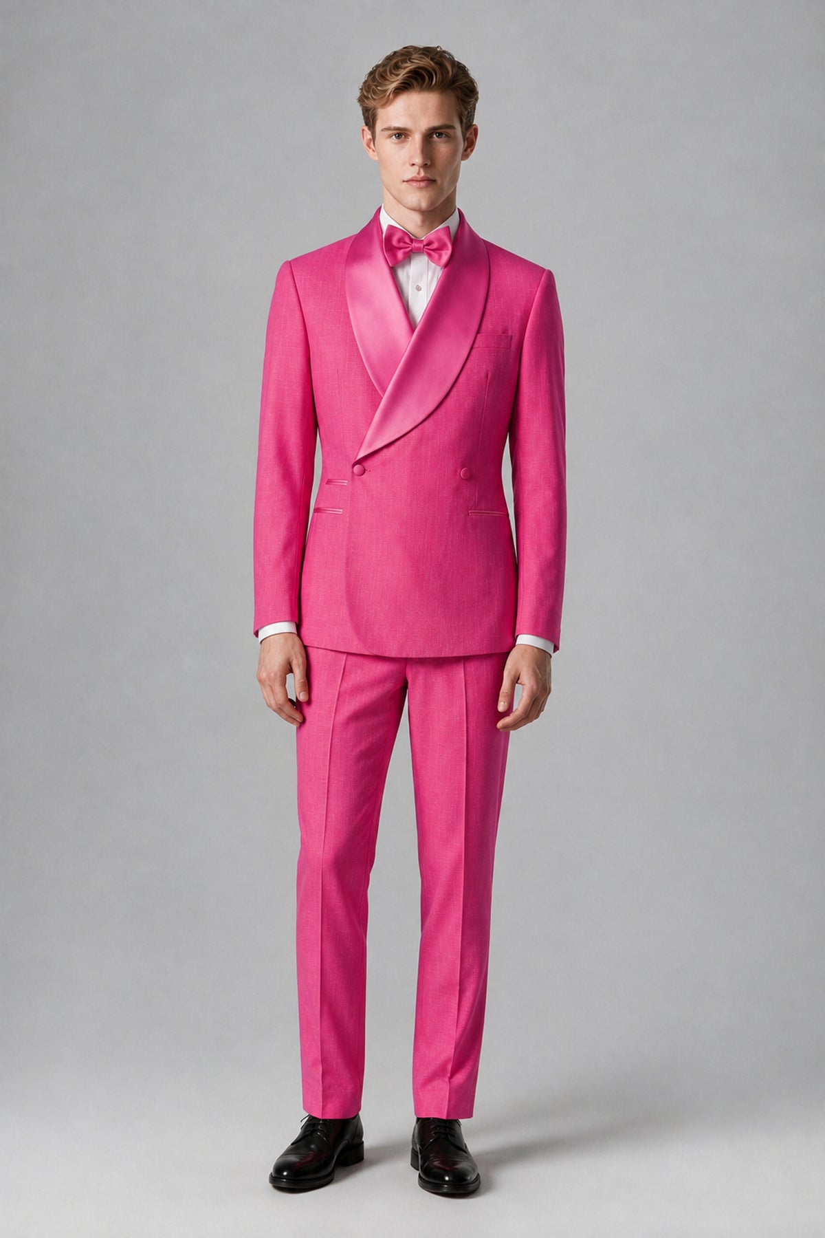 Bolodoo Men's Hot Pink Shawl Lapel 2-Piece Tuxedo Suit – Jacket & Trousers - Hot Pink - Hot Pink (3)