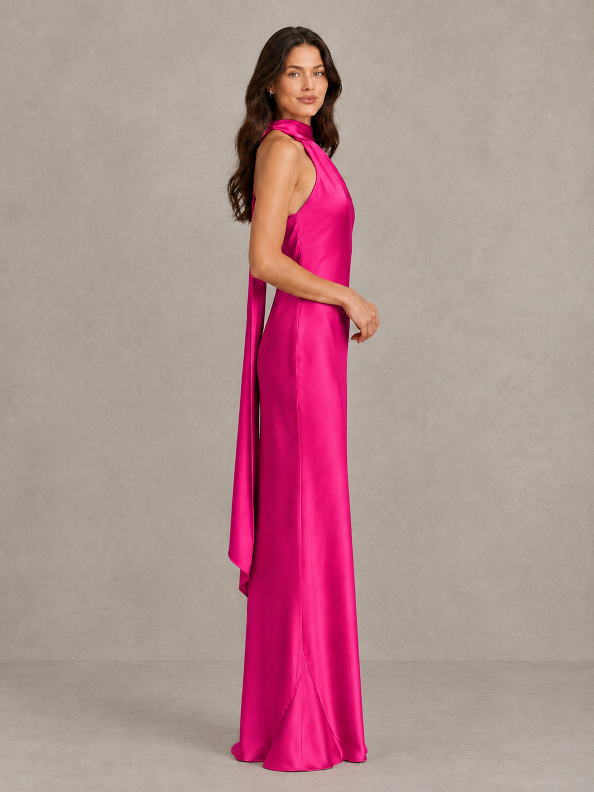 BOLODOO Hot Pink Satin One-Shoulder Bridesmaid Dress with Open Back - Hot Pink - Hot Pink (3)