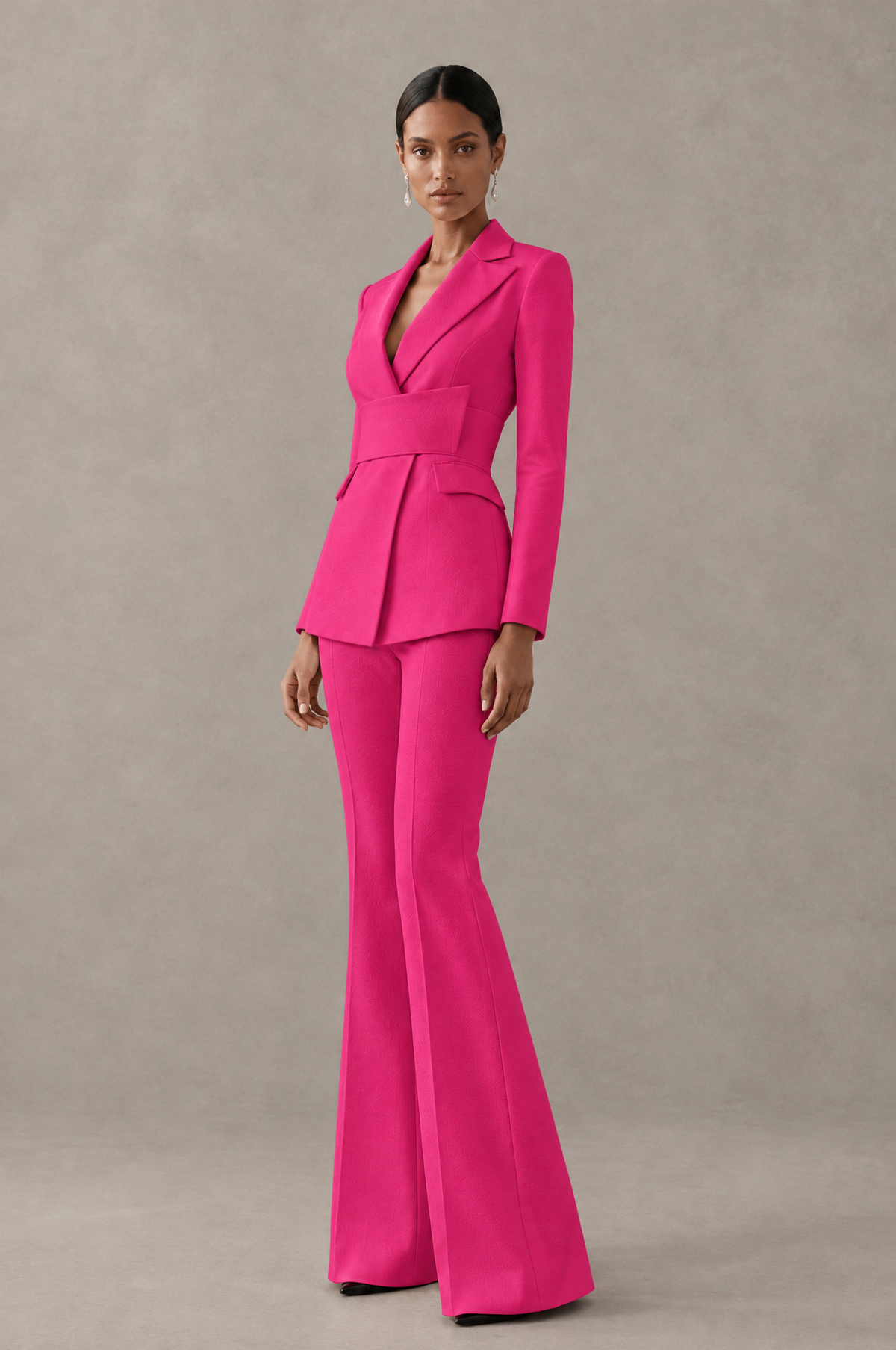 BOLODOO Hot Pink Two-Piece Pantsuit with Tailored Blazer & Flared Pants - Hot Pink - Hot Pink (4)