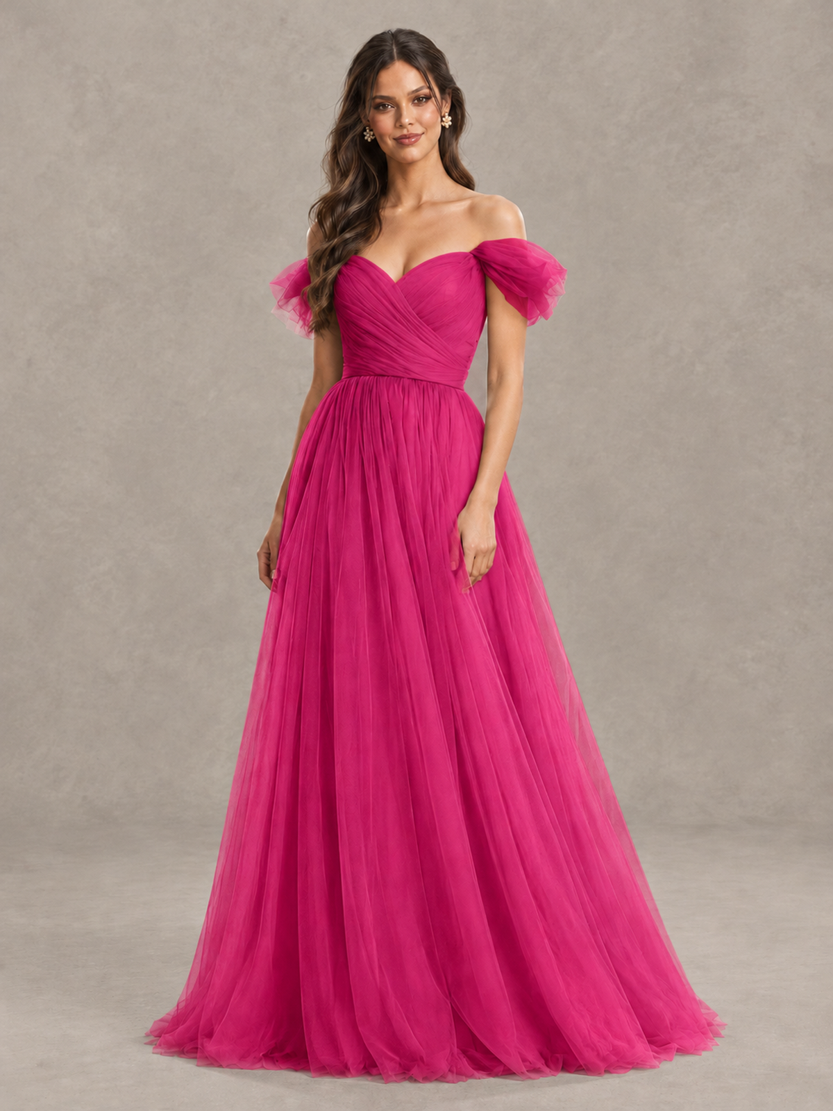 BOLODOO Hot Pink Off-the-Shoulder Ruffle Sleeve A-Line Bridesmaid Dress - Hot Pink - Hot Pink (4)