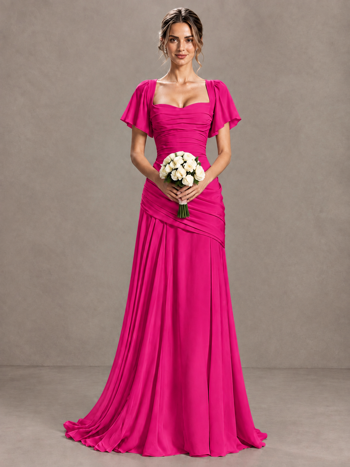 BOLODOO Hot Pink Flutter Sleeve Lace-Up Back Maxi Dress - Hot Pink - Hot Pink (4)
